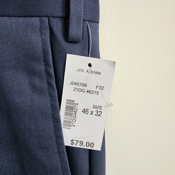 46x32 Blue Chinos Jos A Bank Cotton Reserve Pants New Flat Front Nwt Navy Khakis - Picture 4 of 17